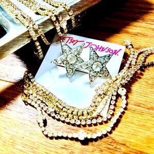 BETSEY JOHNSON: Celestial Punk Star Fringe Rhinestone Earrings